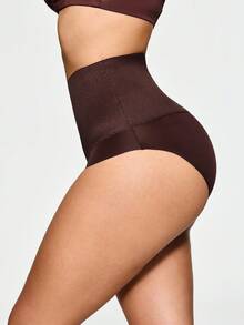 SHAPORA Women's Solid Color Minimalist High Waist Shapewear Bottom - Coffee Brown - View 3