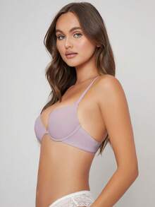 SHAPORA Sujetador de tirantes finos con aros y espalda descubierta de color liso y casual - Rosa vieja - Ver 5