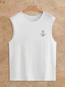 EASEVO Men's Plus Size Anchor Print Casual Versatile Everyday Top - White - View 2