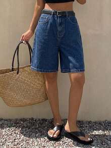 DAZY Women's Comfortable Casual Loose Fit Denim Bermuda Shorts, Summer Y2K - Blue - View 5