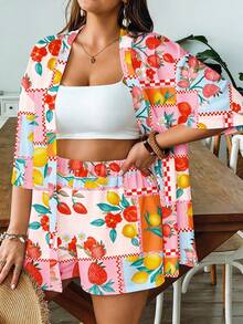 SHEIN VCAY Casual Simple Retro Leaf Pattern Loose Plus Size 2 Pieces Set Suitable For Summer Tropical Vacation  Vacation Beach - Multicolor - View 6