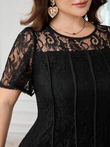 Modelyn Black Lace Short Sleeve Urban Sexy Elegant French Romantic Fitted Bodycon Plus Size Women's Dress - Black - View 8