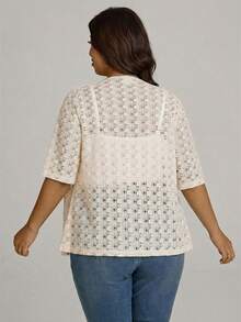 Comfylo Plus Size Women's Solid Color Casual Versatile Daily Outing Short Sleeve Cardigan - Apricot - View 2