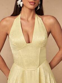 Silquee This Pale Yellow, Backless, Belted A-Line Elegant Party Dress Is Perfect For Romantic Dates, Beach Vacations, Weddings, Dinners, And Other Occasions, - Light Yellow - View 5