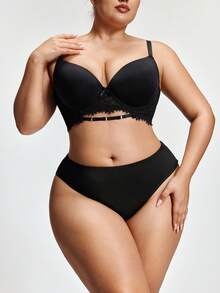SHAPORA 1pc Plus Size Women's Minimalist Lace Design Supportive Bra, Suitable For Daily Wear, Commute, And Party - Black - View 2