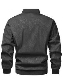 Manfinity Homme Plus Size Men's Printed Long Sleeve Zip-Up Casual Baseball Jacket - Black - View 2