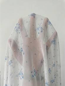 Modelyn French Cottage Core Design Keyhole Neck Tie Waist Lantern Sleeve Midi Dress For Women Tea Party White And Blue Floral Summer - Blue - View 7