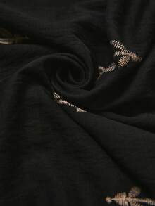 Freevana 大尺碼波希米亞風黑色刺繡女款秋季休閒度假洋裝，前綁蝴蝶結、長袖、寬鬆版型、短版 - 黑色 - 查看 7