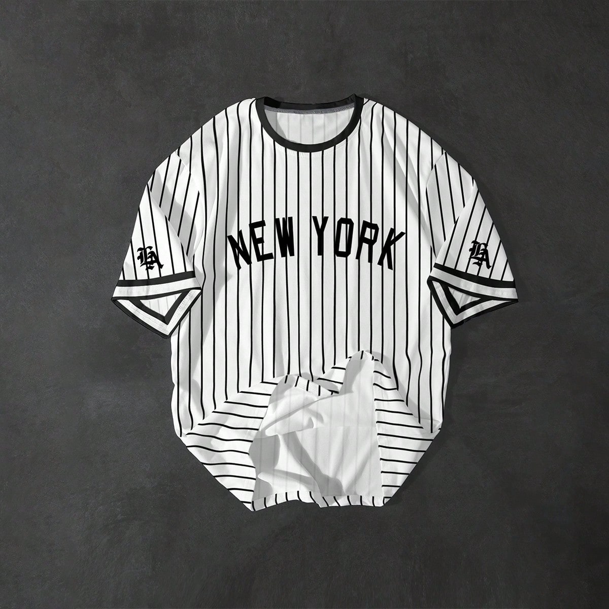 Camiseta de manga corta de uso diario casual y versátil con cuello redondo, rayas y estampado de letras para hombres