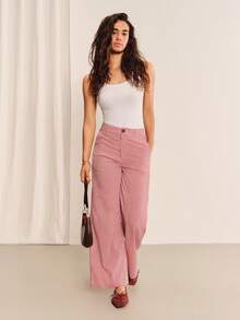 lacRébo Pantalones de pierna ancha de cintura media con estampado de cuadros rojos, ajuste relajado, estilo chic diario de verano - Rojo - Ver 7