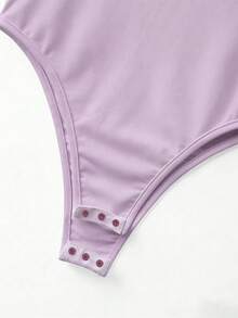 SHEIN 女士时尚透视网纱立领连体衣带帽袖 - 紫色 - 查看 13