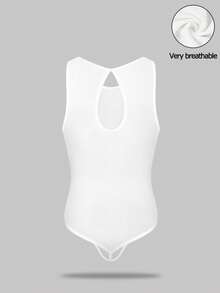 SHEIN DrisQ Men's Backless Hollow Mesh Tank Top Jumpsuit Sexy Lingerie - White - View 2