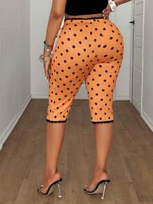 Maweii Plus Size Polka Dot BowBermuda Shorts - Orange - View 2