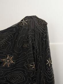 SHEIN EZwear 黑色大尺碼女款派對亮片刺繡直筒長褲 - 黑色 - 查看 9