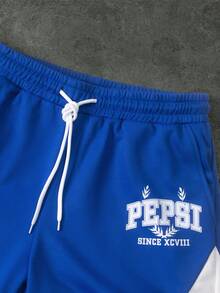 PEPSI X SHEIN PAVTROS Men's Contrast Color Print Casual Shorts, Holiday - Multicolor - View 4