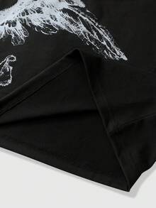ROMWE MEN Men's Henley Neck Print Loose Fit T-Shirt - Black - View 5