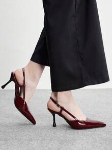 CUCCOO BIZCHIC 優雅簡約大方 時尚百搭休閒通勤女款後空高跟鞋 - 酒紅色, - 查看 4