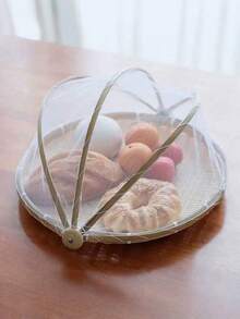 1pc Handwoven Food Service Tent Basket Tray, Fruit Outdoor Cover Insect Bamboo Woven Storage Basket Picnic Scoop Tool - Wood Color - View 13