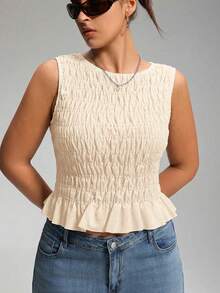 LYSMO Top de tirantes elástico con fruncido estilo boho para mujer de talla grande, de verano - Albaricoque - Ver 4