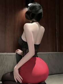 Dansine 性感蕾絲貼身裙女款秘書夜店制服性感套裝 - 紅色 - 查看 2