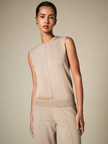 KSTM Sleeveless Knit Co-Ord Set With Crew Neck Top And Wide-Leg Palazzo Trousers For Spring Summer - Khaki - View 5