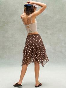 Bohemela Casual Boho Woven Printed Ruffle Hem Loose Asymmetrical Skirt Women's Skirt Vacation Brown Polka Dot Summer - Multicolor - View 7