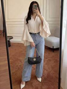 Solavon 女款素色單排扣休閒百搭日常穿搭阿拉伯風襯衫 - 杏色 - 查看 6
