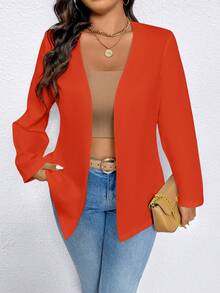 SHEIN LUNE Plus Size Solid Color Casual Long Sleeve Blazer Fall Cloth For Women Autumn - Red - View 5