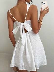 RiviMae Solid Color Sleeveless Square Neck Pleated Waist White Dress Vacation Summer Elegant - White - View 2