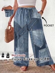 SHEIN CURVE+ Pantalones sueltos y casuales con estampado de talla grande - Multicolor - Ver 2