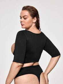 SHAPORA Top bustier de manga corta con efecto moldeador de unicolor para mujer de talla grande - Negro - Ver 3