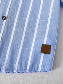 Young Boy Striped Single-Breasted Casual Versatile Shirt - Blue - View 4