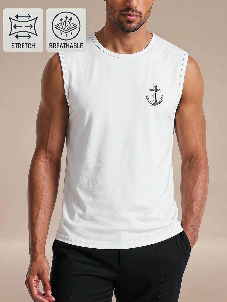 EASEVO Men's Plus Size Anchor Print Casual Versatile Everyday Top - White - View 1
