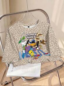 LOONEY TUNES X SHEIN Women's Cropped T-Shirt - White - View 1