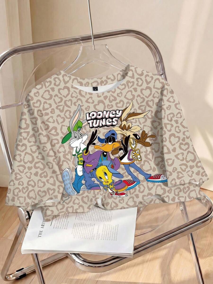 LOONEY TUNES X SHEIN Women's Cropped T-Shirt - White - View 1