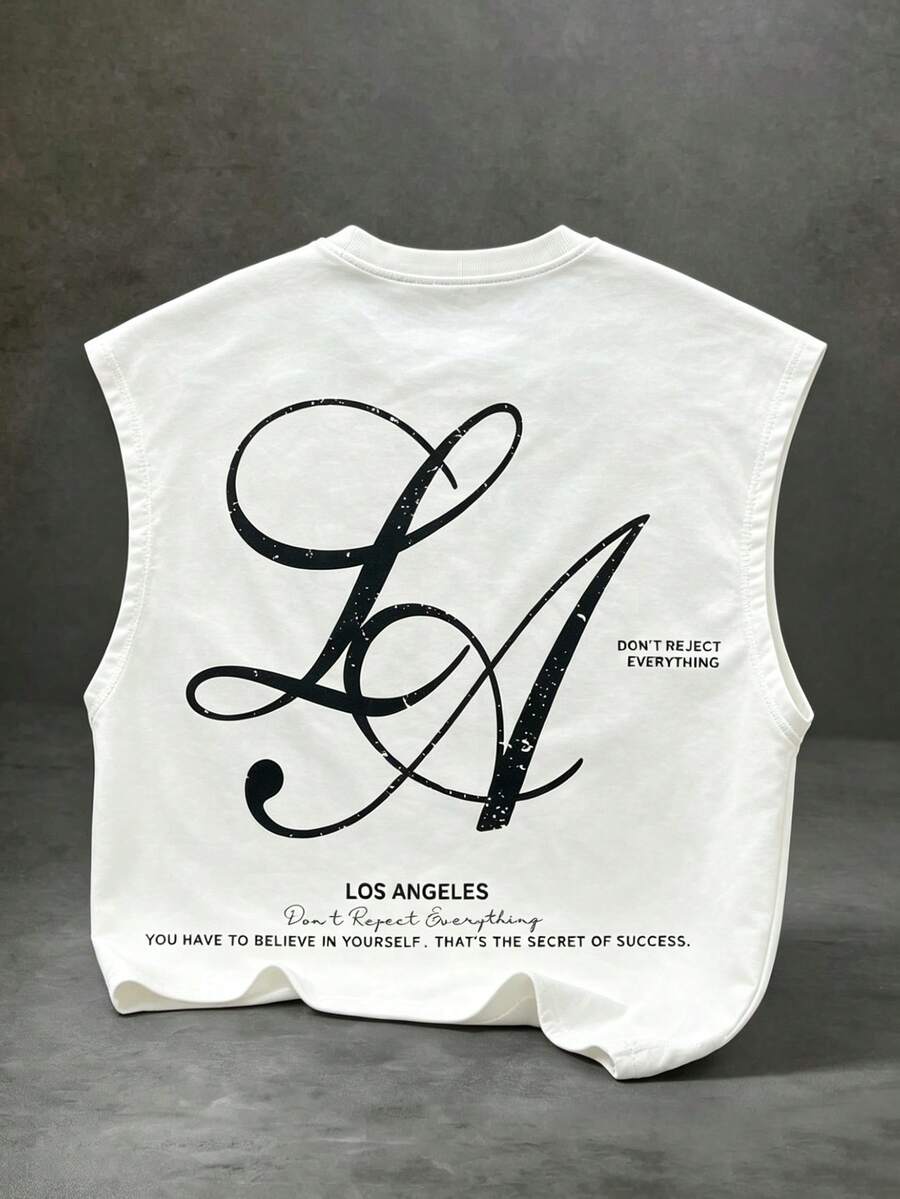 PAVTROS Men's Round Neck Printed Casual Sports Tank Top - White - View 1