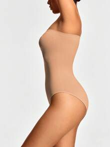 SHAPORA Women's Minimalist Solid Color Wireless Comfortable Jumpsuit - Apricot - View 5
