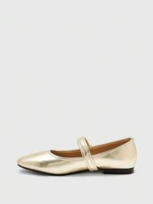 CUCCOO BIZCHIC Spring And Autumn Metal Buckle Contrasting Color Hemming Round Toe Flat Bottom, Retro Style Mary Jane Shoes Commuting Shopping - Gold - View 9