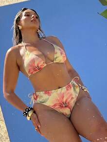 SHEIN BAE Vacation Romantic Floral Print Plus Size Tank Bikini Set Beach Sexy Bathing Suit For Women - Multicolor - View 1