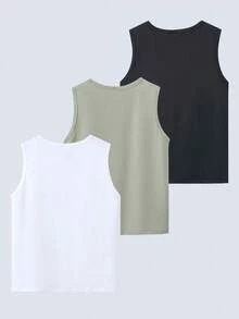 Casuvi Kids 3pcs/Set Boys Casual Y2k Athletic White Sage Green Black And White Multi-Style Printed Pattern Tank Tops Back-To-School School Summer - Multicolor - View 2