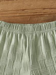 Souflis Souflis 男嬰白色夏季休閒提花POLO領短袖上衣與短褲套裝 可愛學院風 - 綠色 - 查看 3