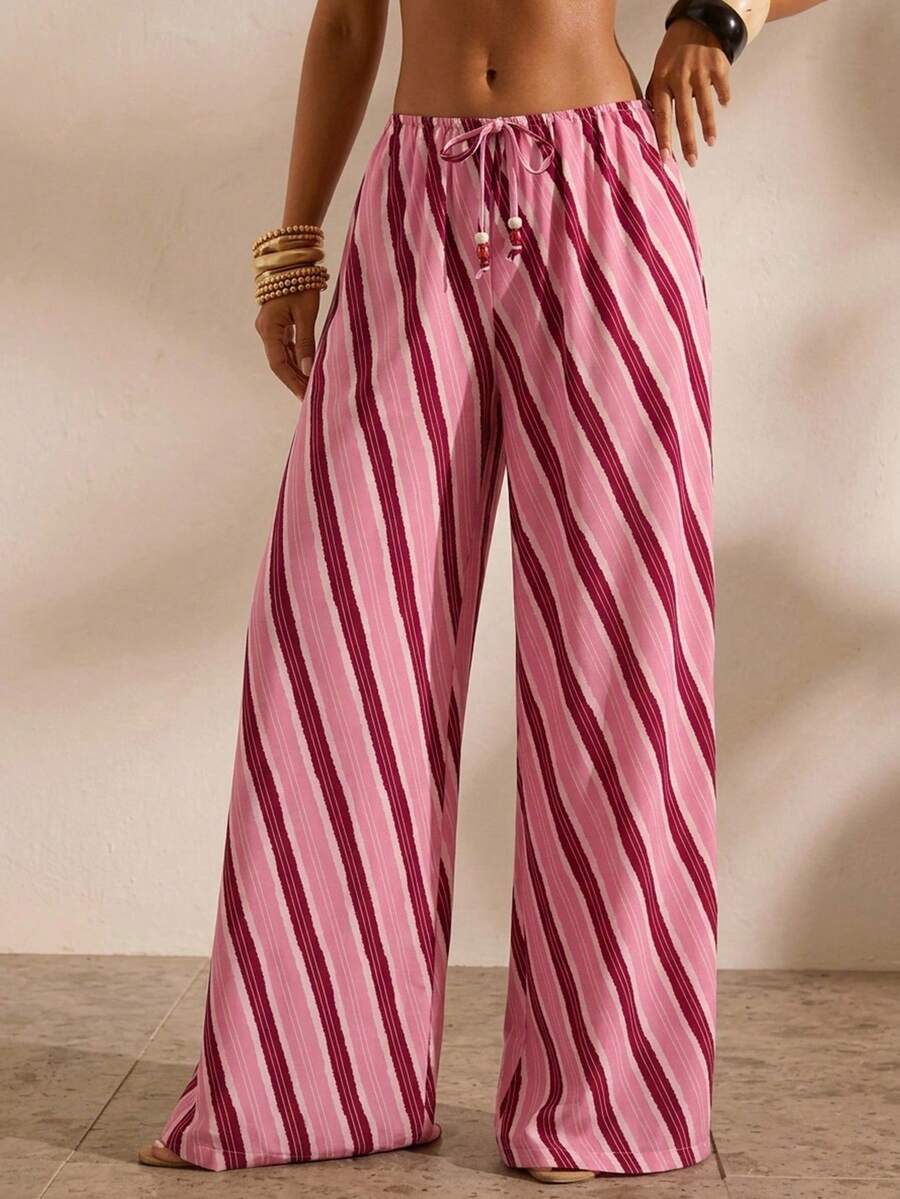 Opulessa Women's Vacation Waist Tie Striped Cover-Up Pants - Multicolor - View 1