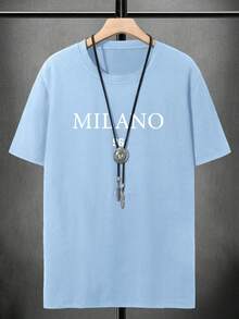 Manfinity Homme Men's Round Neck Solid Color Letter And Number Print Fashion Casual T-Shirt - Mint Green - View 2
