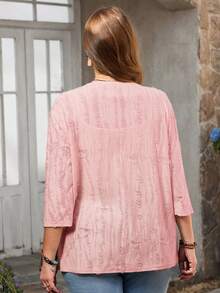 EMERY ROSE Conjunto de vacaciones talla grande para mujer, chaqueta casual de resort con unicolor y dobladillo asimétrico - Rosa - Ver 2