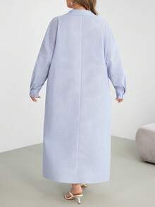 SHEIN CURVE+ Plus Size Casual Soft Form White Maxi Shirt Dress Western Wear Festival Boho Hippie Autumn 2026 22W Vacation Office - Blue - View 4