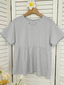 SHEIN EZwear 女士藏蓝色条纹梭织衬衫 - 藏蓝色 - 查看 9