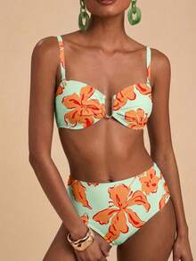Travachic Damen Vintage Urlaub Blumenmuster Badeanzug Set, geeignet für Ausflüge, Strand, Kreuzfahrt Party - Verschiedenfarbig - Übersicht 1