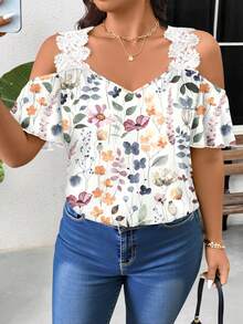 SHEIN Frenchy Kemeja Kasual Sederhana Bermotif Bunga Ukuran Besar Cocok untuk Musim Panas - MultiWarna - View 4