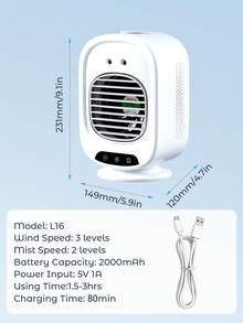 便攜式迷你冷風扇 3段風速個人桌面蒸發冷風機 附加濕功能 USB小型冷風扇 適用臥室辦公室桌面夏季 - 檯面風扇 - 查看 5