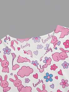 PopScrub Women's White V-Neck Short Sleeve Double Pocket Cute Rabbit Pattern Nurse Doctor Healthcare Health Check Surgical Scrub Pet Grooming Work Uniform Top - White - View 3